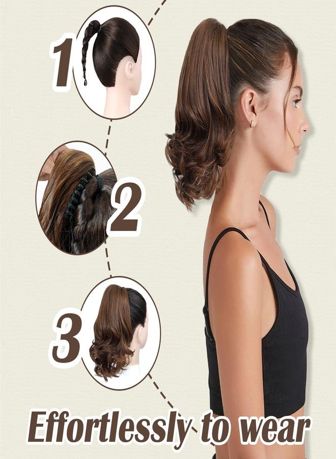Angzon Ponytail Extension 8 Inch Claw Clip in Ponytail Short Curly Ponytail Extension for Women Messy Bun Fluffy Wavy Curly Synthetic Versatile Brown Hairpieces - Image 5